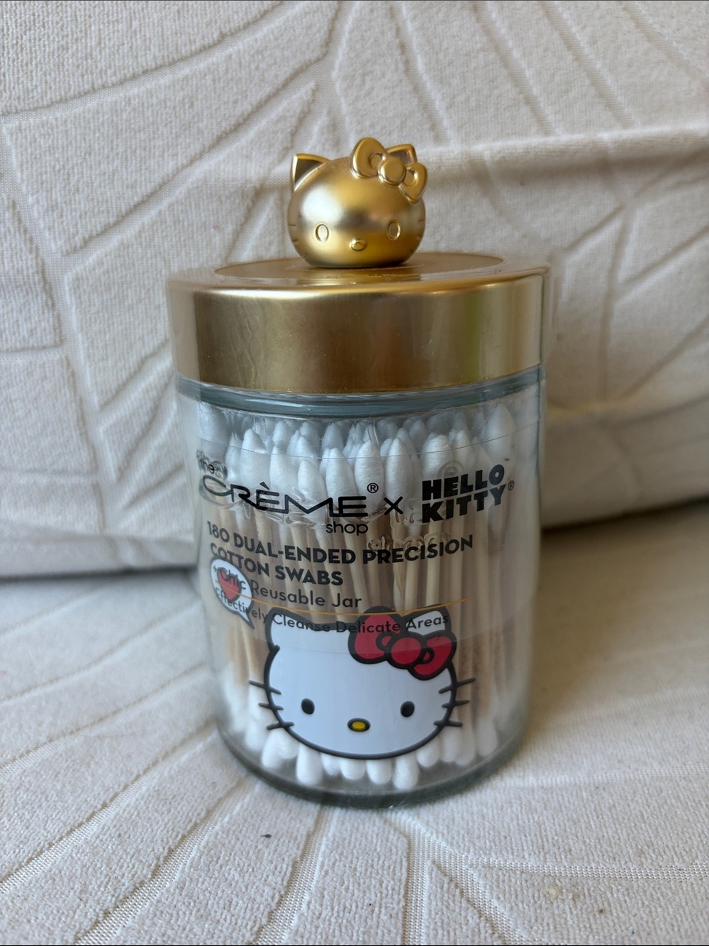 Crème Shop x Hello Kitty Gold-Lid Cotton Swab Jar - White Cotton Buds